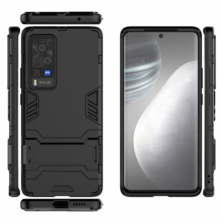 2 in 1 Dual Layer Plastic + TPU Hybrid Phone Cover Case with Kickstand for vivo X60 Pro (China) - Black