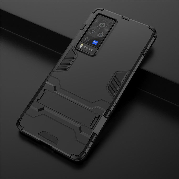 2 in 1 Dual Layer Plastic + TPU Hybrid Phone Cover Case with Kickstand for vivo X60 Pro (China) - Black