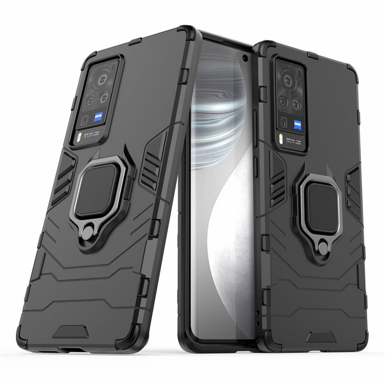 TPU + PC Dual-Layer Hybrid Case for vivo X60 Pro (China) Finger Ring Kickstand Cover - Black