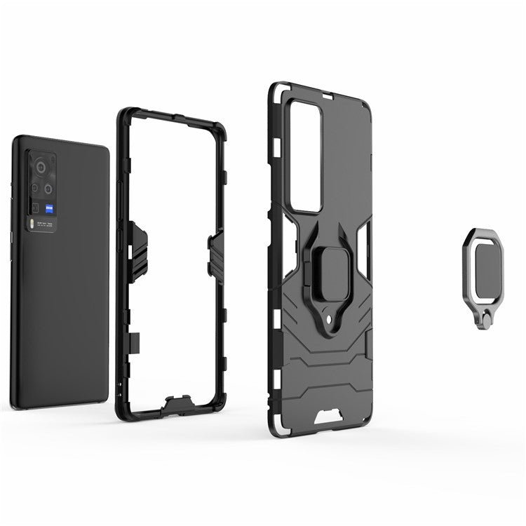 TPU + PC Dual-Layer Hybrid Case for vivo X60 Pro (China) Finger Ring Kickstand Cover - Black