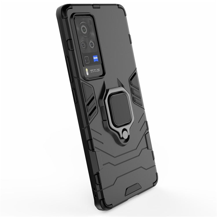 TPU + PC Dual-Layer Hybrid Case for vivo X60 Pro (China) Finger Ring Kickstand Cover - Black