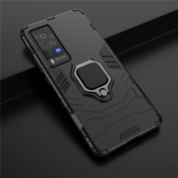 TPU + PC Dual-Layer Hybrid Case for vivo X60 Pro (China) Finger Ring Kickstand Cover - Black