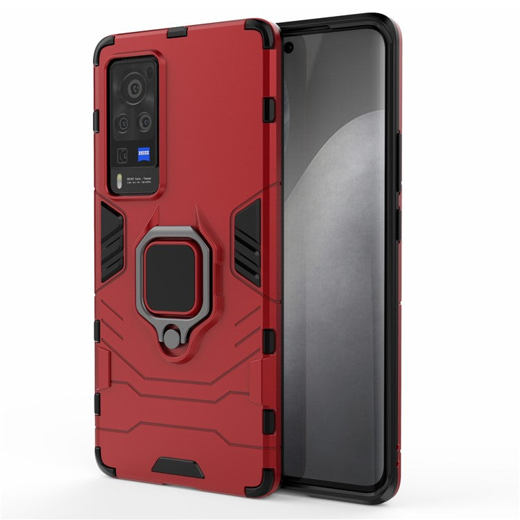 TPU + PC Dual-Layer Hybrid Case for vivo X60 Pro (China) Finger Ring Kickstand Cover - Red