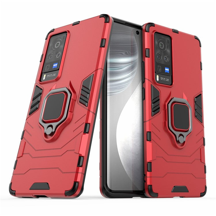 TPU + PC Dual-Layer Hybrid Case for vivo X60 Pro (China) Finger Ring Kickstand Cover - Red