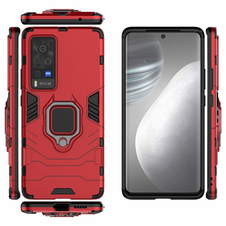 TPU + PC Dual-Layer Hybrid Case for vivo X60 Pro (China) Finger Ring Kickstand Cover - Red