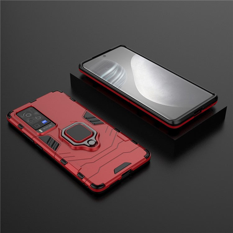 TPU + PC Dual-Layer Hybrid Case for vivo X60 Pro (China) Finger Ring Kickstand Cover - Red