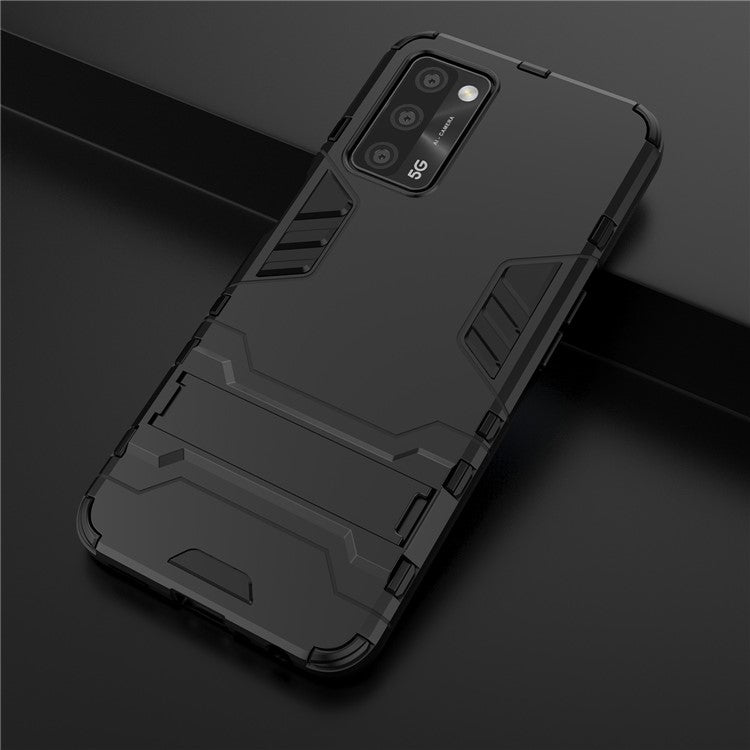 2 in 1 Kickstand Protector Plastic + TPU Hybrid Cover for Oppo A55 5G / A16 - Black