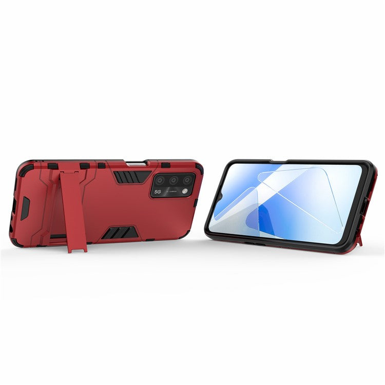 2 in 1 Kickstand Protector Plastic + TPU Hybrid Cover for Oppo A55 5G / A16 - Red