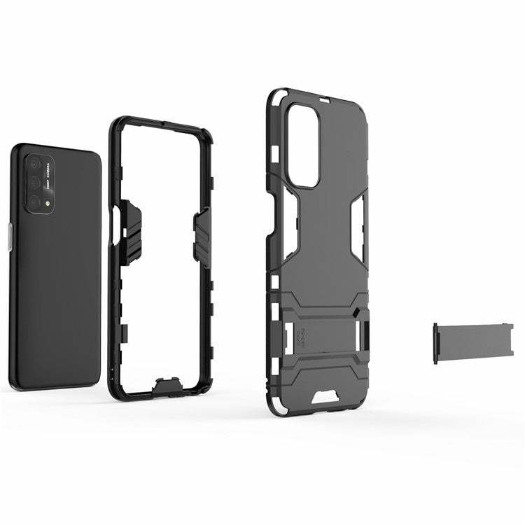 2 in 1 Kickstand Protector Plastic + TPU Hybrid Cover for Oppo A93 5G - Black