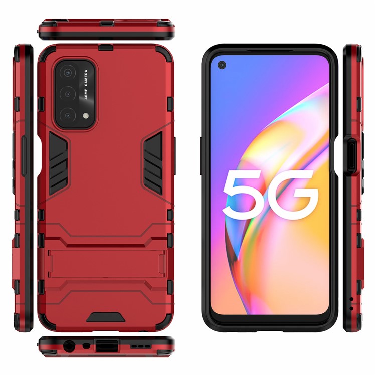 2 in 1 Kickstand Protector Plastic + TPU Hybrid Cover for Oppo A93 5G - Red