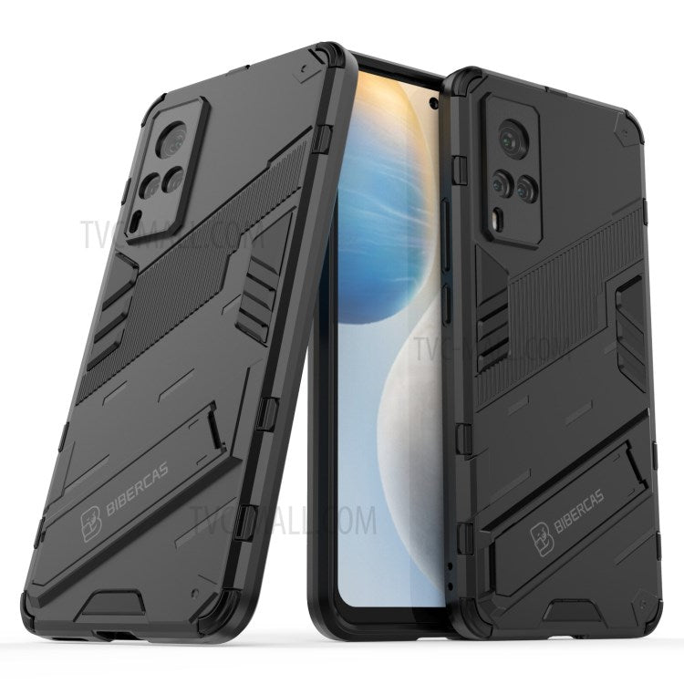 Shockproof PC + TPU Hybrid Phone Case Cover Protector with Kickstand for vivo X60 5G - Black