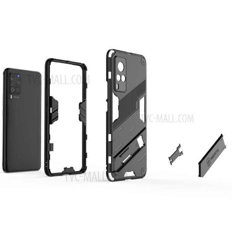 Shockproof PC + TPU Hybrid Phone Case Cover Protector with Kickstand for vivo X60 5G - Black