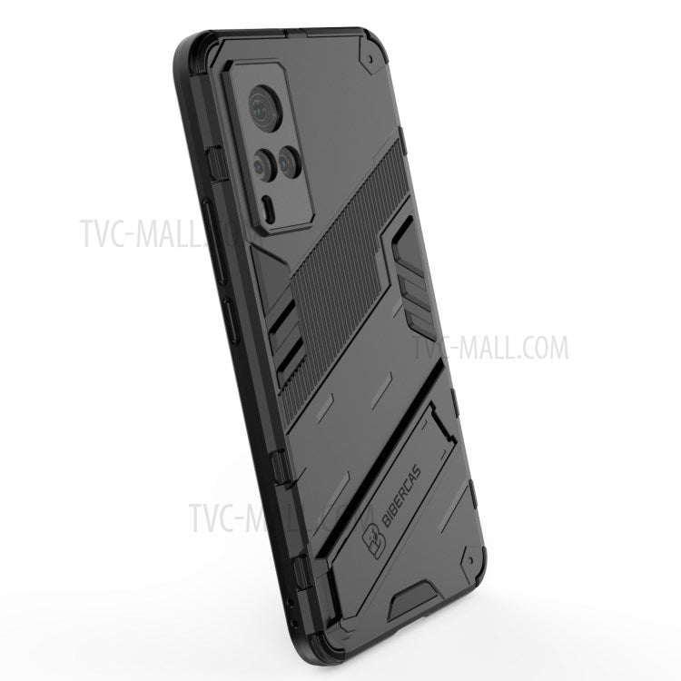 Shockproof PC + TPU Hybrid Phone Case Cover Protector with Kickstand for vivo X60 5G - Black