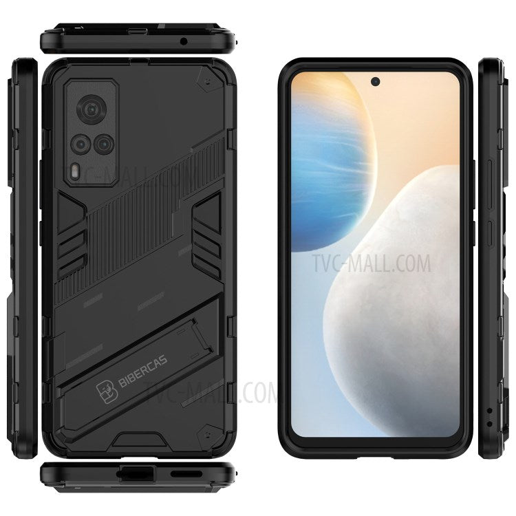 Shockproof PC + TPU Hybrid Phone Case Cover Protector with Kickstand for vivo X60 5G - Black