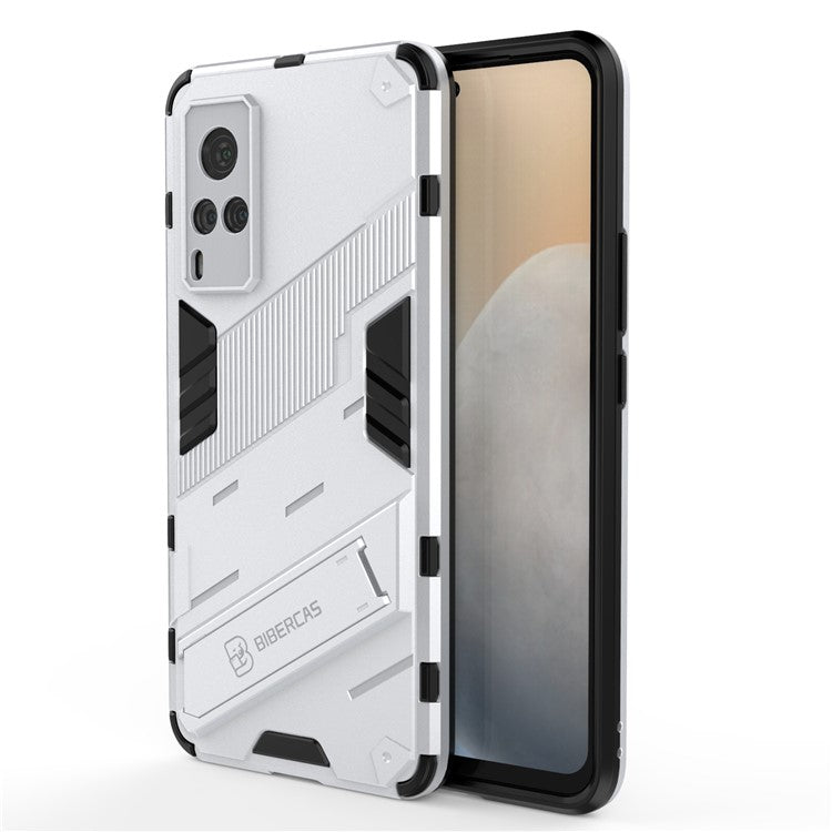 Shockproof PC + TPU Hybrid Phone Case Cover Protector with Kickstand for vivo X60 5G - White