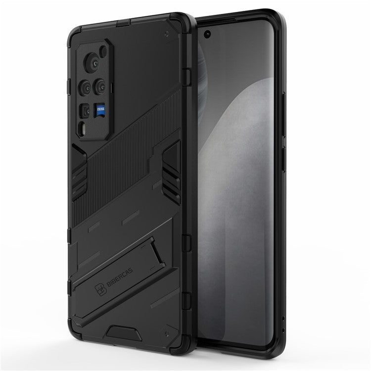 PC + TPU Hybrid Phone Case Cover Protector with Kickstand for vivo X60 Pro (China) - Black