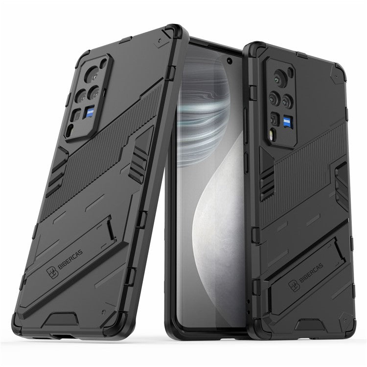 PC + TPU Hybrid Phone Case Cover Protector with Kickstand for vivo X60 Pro (China) - Black