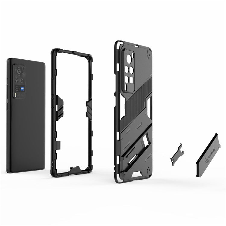 PC + TPU Hybrid Phone Case Cover Protector with Kickstand for vivo X60 Pro (China) - Black