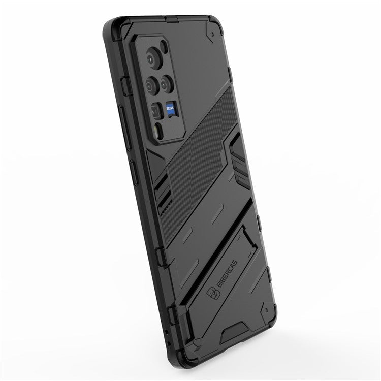 PC + TPU Hybrid Phone Case Cover Protector with Kickstand for vivo X60 Pro (China) - Black