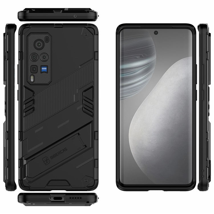 PC + TPU Hybrid Phone Case Cover Protector with Kickstand for vivo X60 Pro (China) - Black