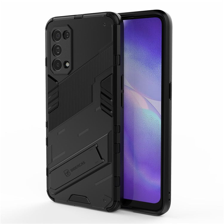 Shockproof PC + TPU Hybrid Phone Case Cover with Kickstand for Oppo Reno5 5G/Reno5 4G/Reno5 K/Find X3 Lite - Black