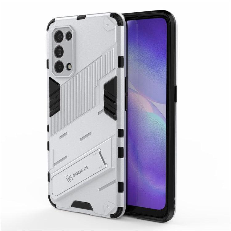 Shockproof PC + TPU Hybrid Phone Case Cover with Kickstand for Oppo Reno5 5G/Reno5 4G/Reno5 K/Find X3 Lite - White