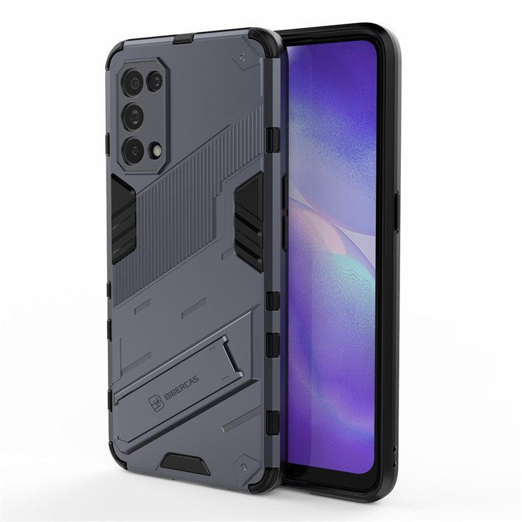 Shockproof PC + TPU Hybrid Phone Case Cover with Kickstand for Oppo Reno5 5G/Reno5 4G/Reno5 K/Find X3 Lite - Dark Blue