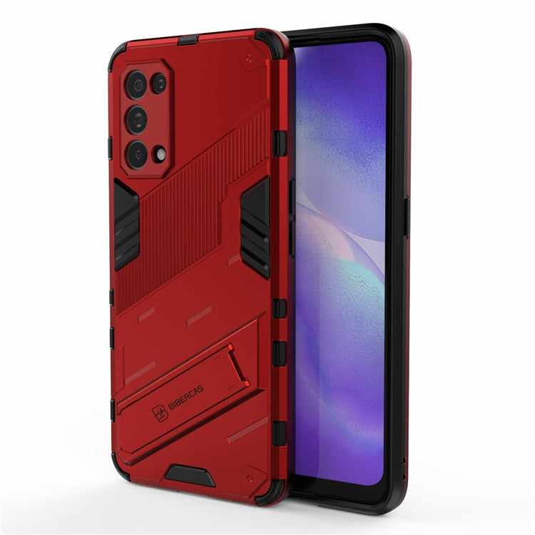 Shockproof PC + TPU Hybrid Phone Case Cover with Kickstand for Oppo Reno5 5G/Reno5 4G/Reno5 K/Find X3 Lite - Red