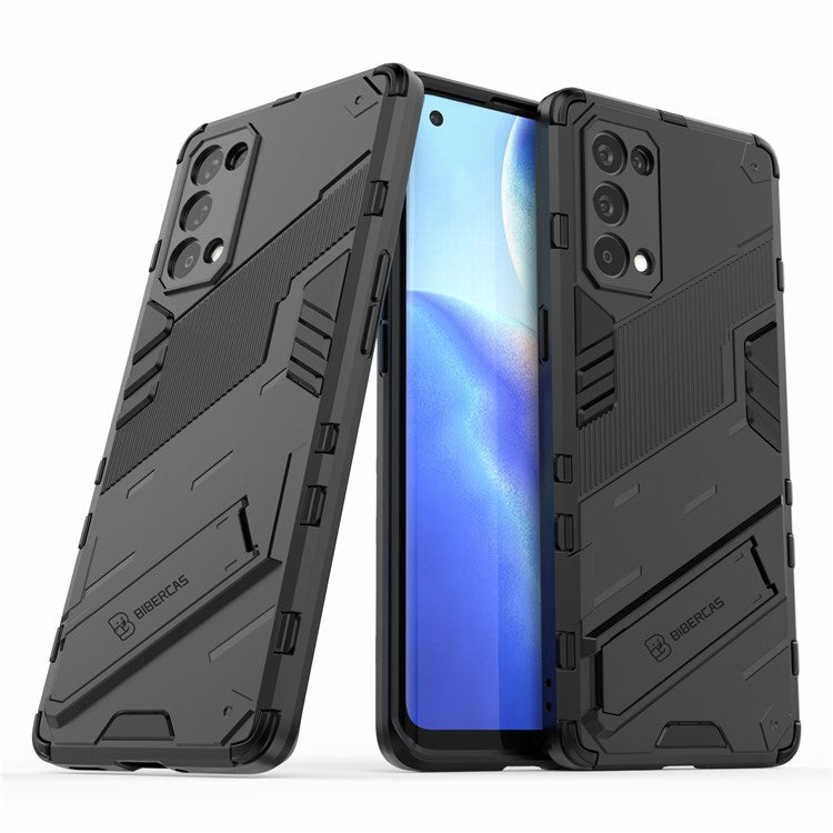 Shockproof PC + TPU Hybrid Phone Case Cover with Kickstand for Oppo Reno5 Pro 5G - Black