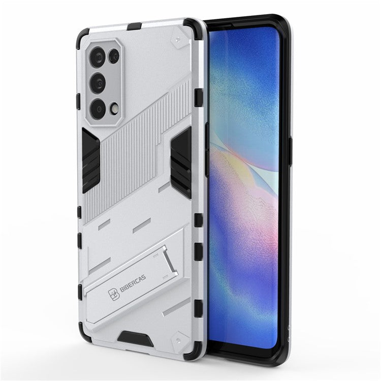 Shockproof PC + TPU Hybrid Phone Case Cover with Kickstand for Oppo Reno5 Pro 5G - White