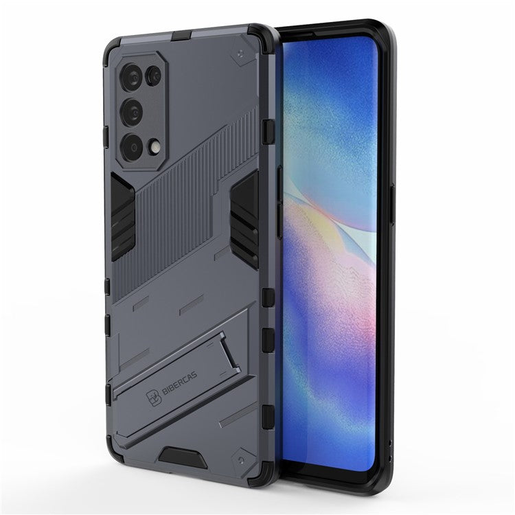 Shockproof PC + TPU Hybrid Phone Case Cover with Kickstand for Oppo Reno5 Pro 5G - Dark Blue