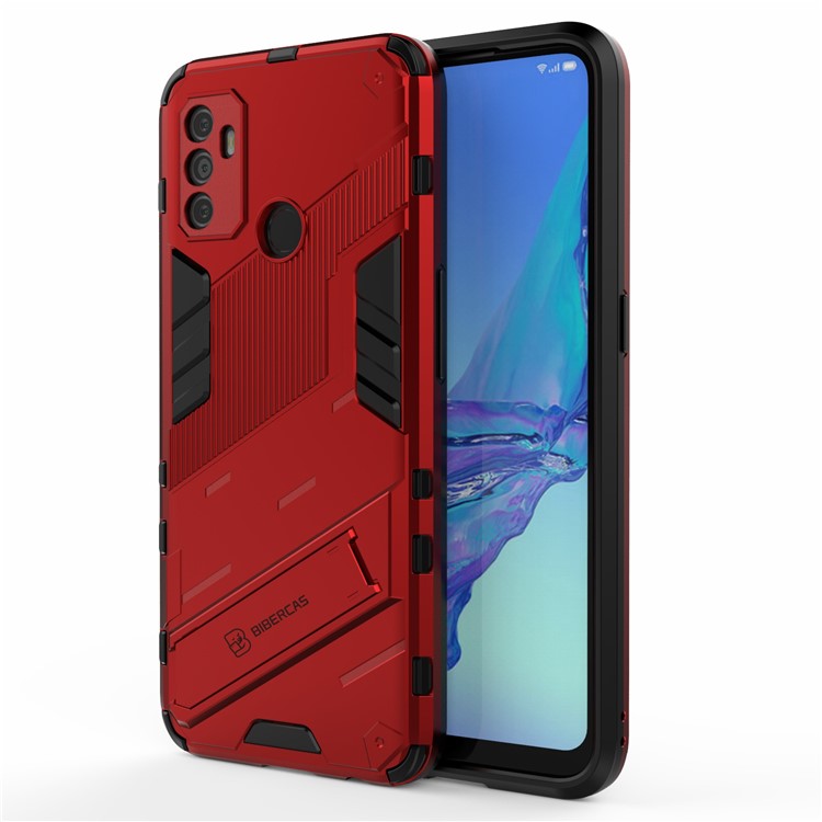 Shockproof PC + TPU Hybrid Phone Case Cover with Kickstand for Oppo A53 4G - Red