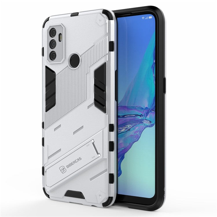 Shockproof PC + TPU Hybrid Phone Case Cover with Kickstand for Oppo A53 4G - White