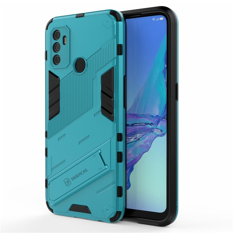 Shockproof PC + TPU Hybrid Phone Case Cover with Kickstand for Oppo A53 4G - Baby Blue