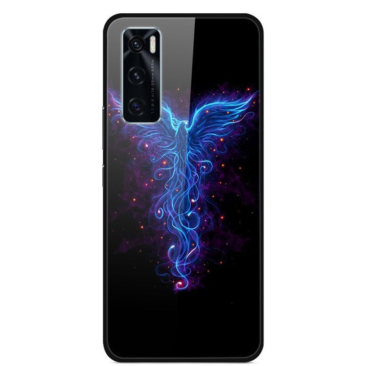 Fancy Style Printing Glass + PC + TPU Hybrid Phone Case Cover for Vivo Y70 2020 / V20 SE - Blue Phoenix