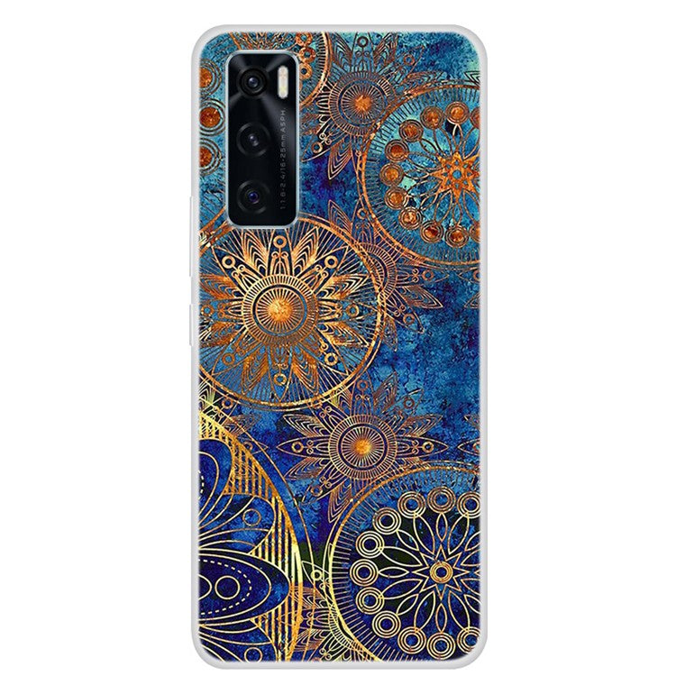 Soft TPU Phone Cover Protective Case with Pattern Printing for vivo Y70 2020 / vivo V20 SE - Gold Flower