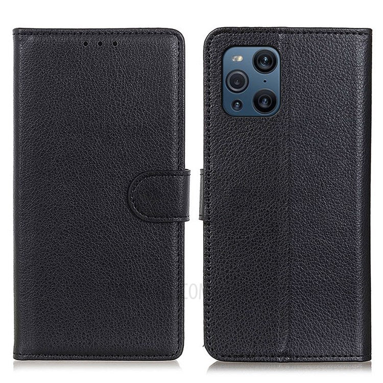 Wallet Stand Design Folio Flip Litchi Skin Leather Case Protective Shell for Oppo Find X3/Find X3 Pro - Black