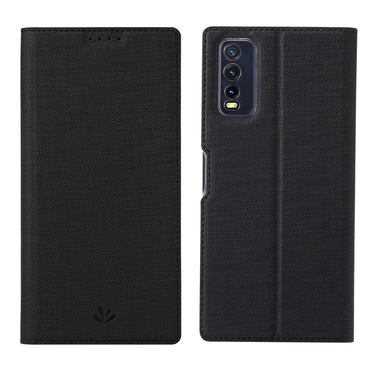 VILI DMX for vivo Y20s / vivo Y11s Cross Texture Leather Stand Case - Black