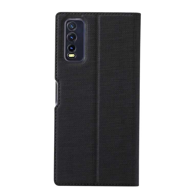 VILI DMX for vivo Y20s / vivo Y11s Cross Texture Leather Stand Case - Black