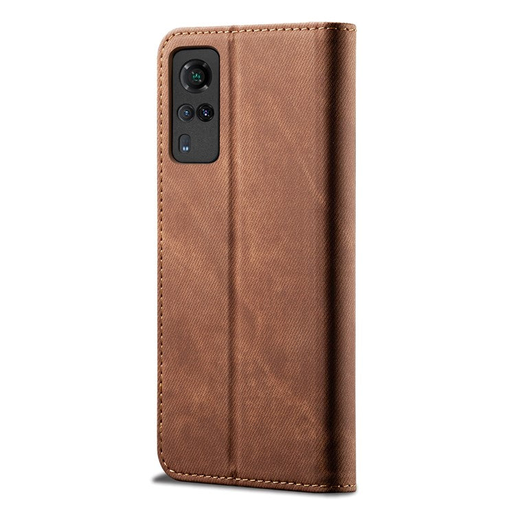 Jeans Cloth Texture Leather Wallet Stand Case for vivo Y51 2020 (Indian Version) / vivo Y31 - Brown