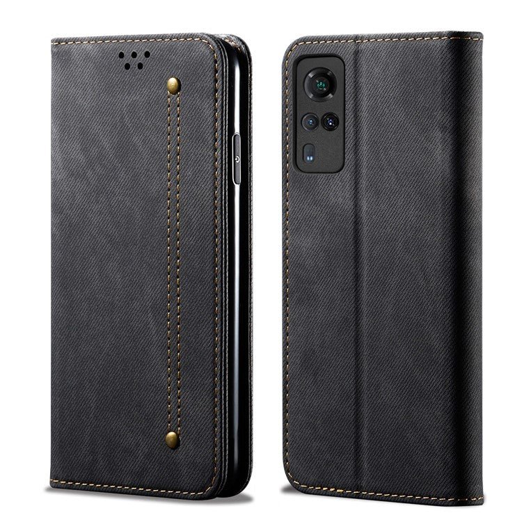 Jeans Cloth Texture Leather Wallet Stand Case for vivo Y51 2020 (Indian Version) / vivo Y31 - Black