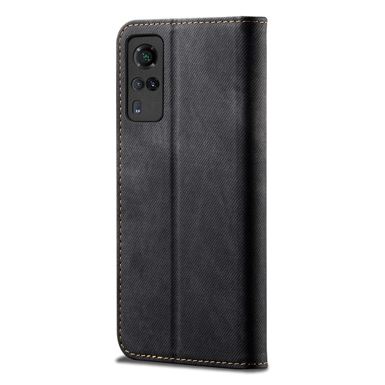 Jeans Cloth Texture Leather Wallet Stand Case for vivo Y51 2020 (Indian Version) / vivo Y31 - Black