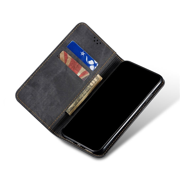 Jeans Cloth Texture Leather Wallet Stand Case for vivo Y51 2020 (Indian Version) / vivo Y31 - Black