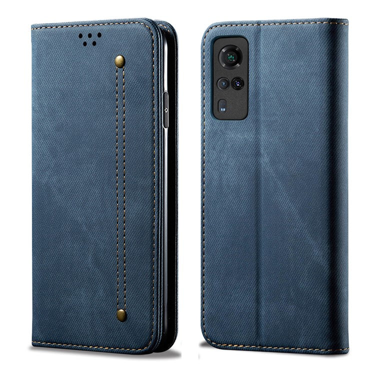 Jeans Cloth Texture Leather Wallet Stand Case for vivo Y51 2020 (Indian Version) / vivo Y31 - Blue