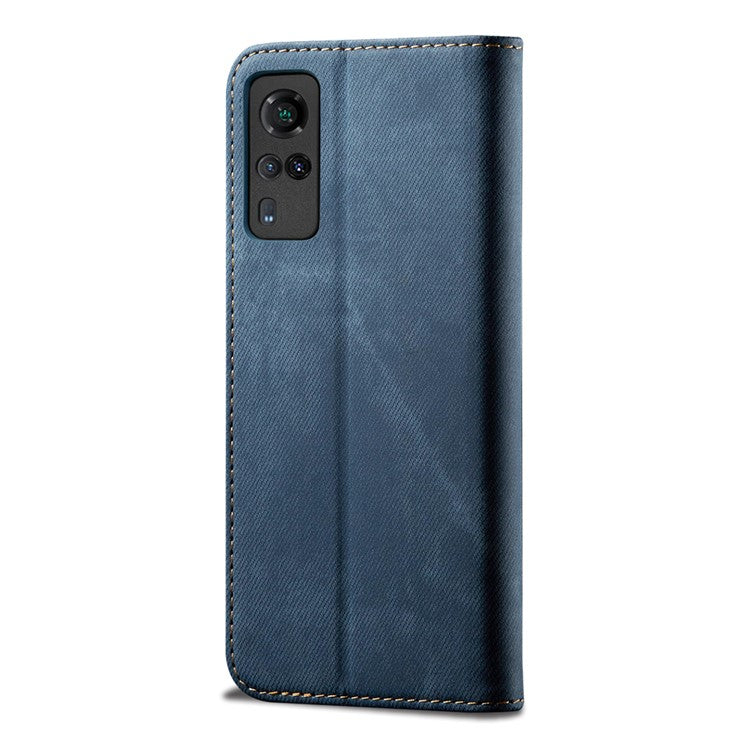 Jeans Cloth Texture Leather Wallet Stand Case for vivo Y51 2020 (Indian Version) / vivo Y31 - Blue