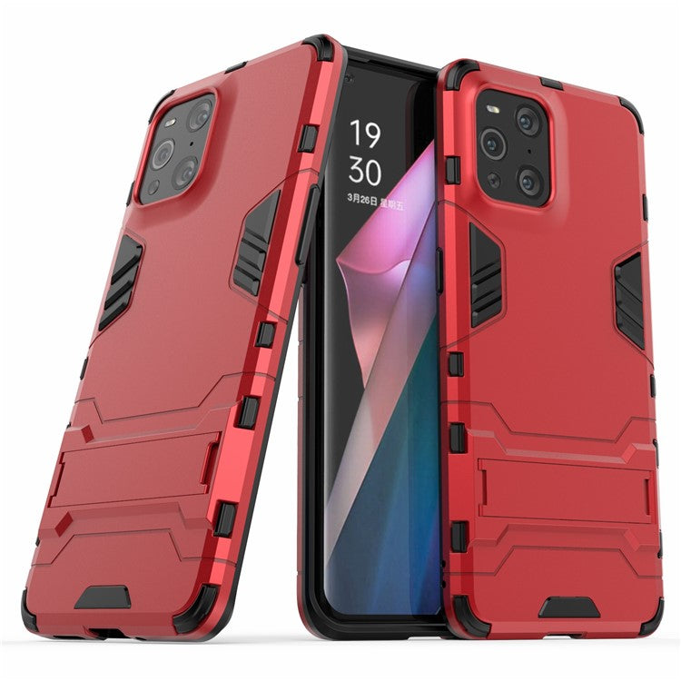 2 in 1 Full Protection Plastic + TPU Combo Hybrid Phone Protector Cover Case with Kickstand for Oppo Find X3/Find X3 Pro - Red