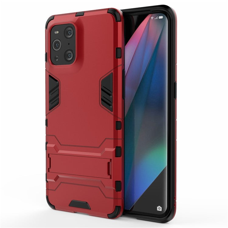 2 in 1 Full Protection Plastic + TPU Combo Hybrid Phone Protector Cover Case with Kickstand for Oppo Find X3/Find X3 Pro - Red