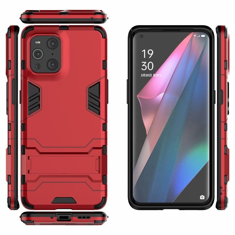 2 in 1 Full Protection Plastic + TPU Combo Hybrid Phone Protector Cover Case with Kickstand for Oppo Find X3/Find X3 Pro - Red