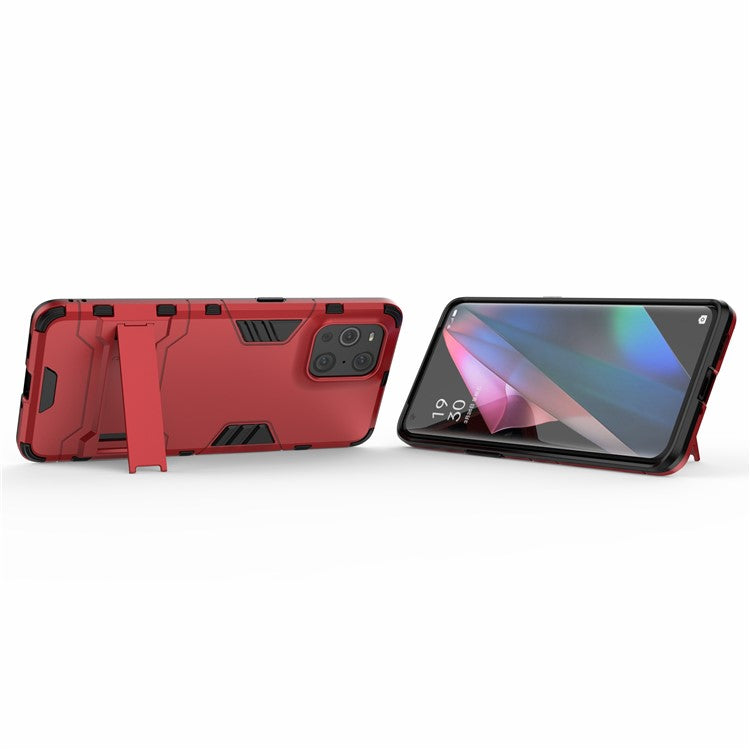 2 in 1 Full Protection Plastic + TPU Combo Hybrid Phone Protector Cover Case with Kickstand for Oppo Find X3/Find X3 Pro - Red