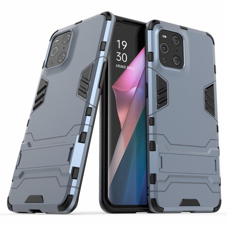 2 in 1 Full Protection Plastic + TPU Combo Hybrid Phone Protector Cover Case with Kickstand for Oppo Find X3/Find X3 Pro - Blue